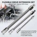 3Pcs Flexible Socket Extension Bars Set 1/2" 1/4" 3/8" Shaft Drive 10" 8" 6"