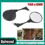 Pair Universal 10mm Round Motorcycle Rearview Rear View Side Mirrors W/ Adapter