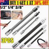 3Pcs Flexible Socket Extension Bars Set 1/2" 1/4" 3/8" Shaft Drive 10" 8" 6"
