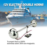 12V Marine Trumpet Horn Stainless Steel Low Tone Single Boat Car Horn 16-1/8''