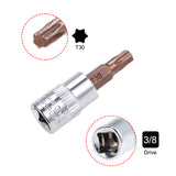 3 Pcs 3/8-Inch Drive Torx T30 Bit Socket S2 Steel 48mm Length
