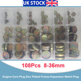 108Pcs Universal 8-36MM Engine Core Plug Zinc Plated Freeze Expansion