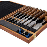 10PCS Woodworking Wood Chisel Set with Wooden Box Honing Guide Sharpening Stone