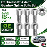 6PCS Axle to Transmission Spline Bolts N90441103 For Audi VW Seat Skoda M10x20