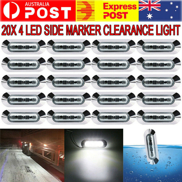 20X Caravan 4-LED SIDE MARKER CLEARANCE LIGHTS CAR TRAILER TRUCK 12V 24V - WHITE