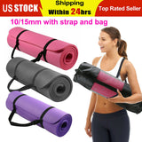 Yoga Mats 0.39/0.59 inch (10/15mm) Thick Gym Mat Non Slip With Carry Strap & Bag